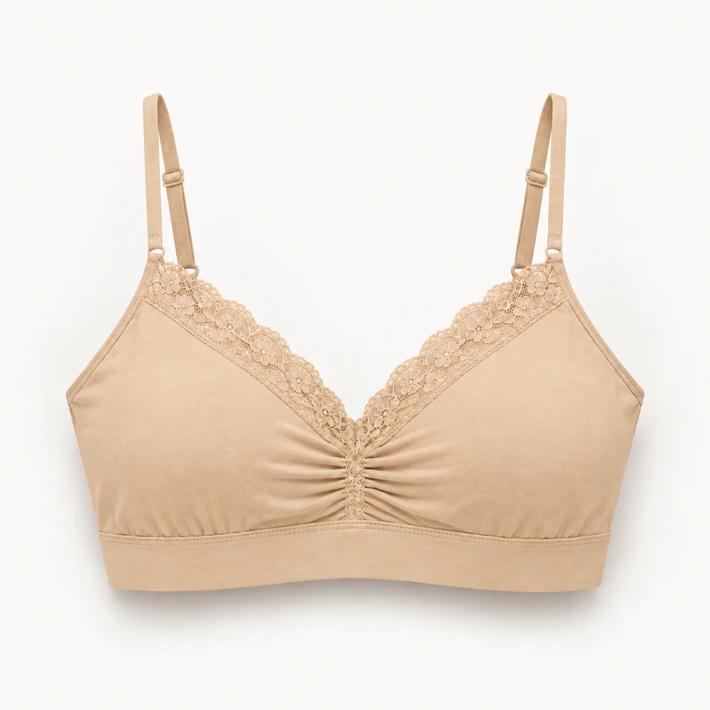 Top sujetador con blonda en Beige