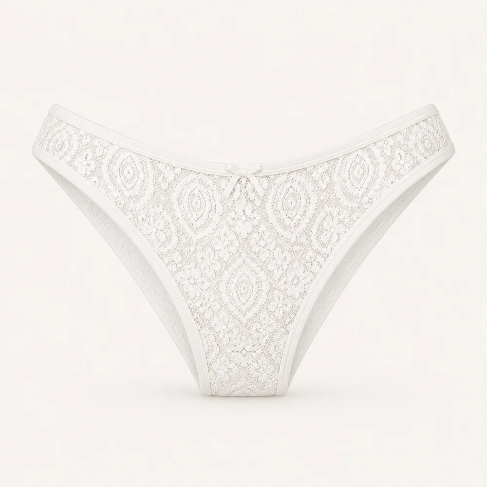 Bikini de algodón con encaje en Blanco